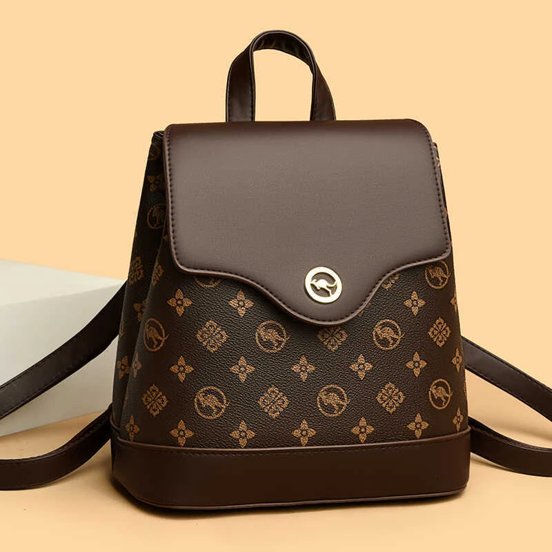 雪爱袋鼠真皮双肩包女大容量时尚休闲背包简约袋鼠真皮女士旅行包