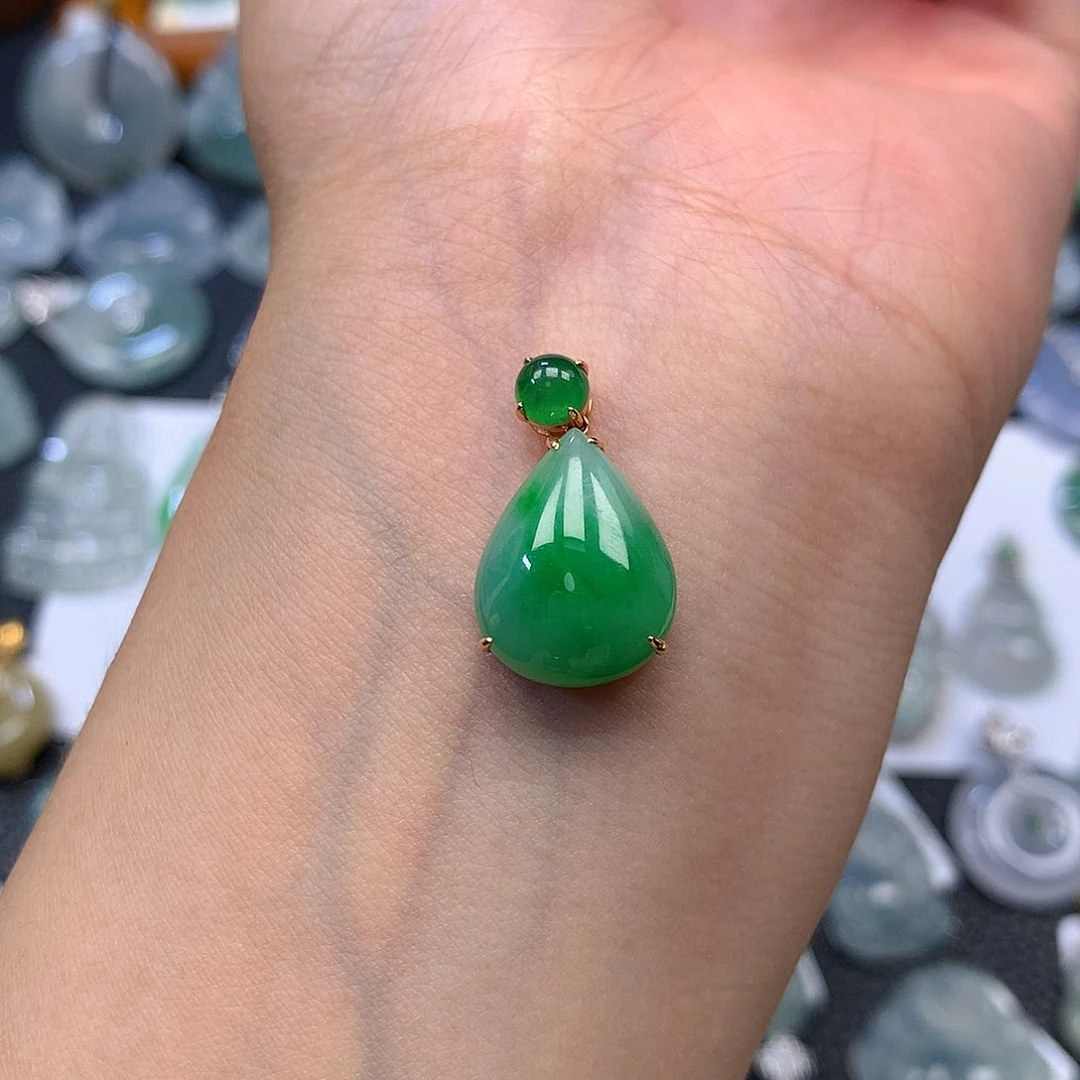 翡翠18K金镶嵌吊坠(不含链)翡翠