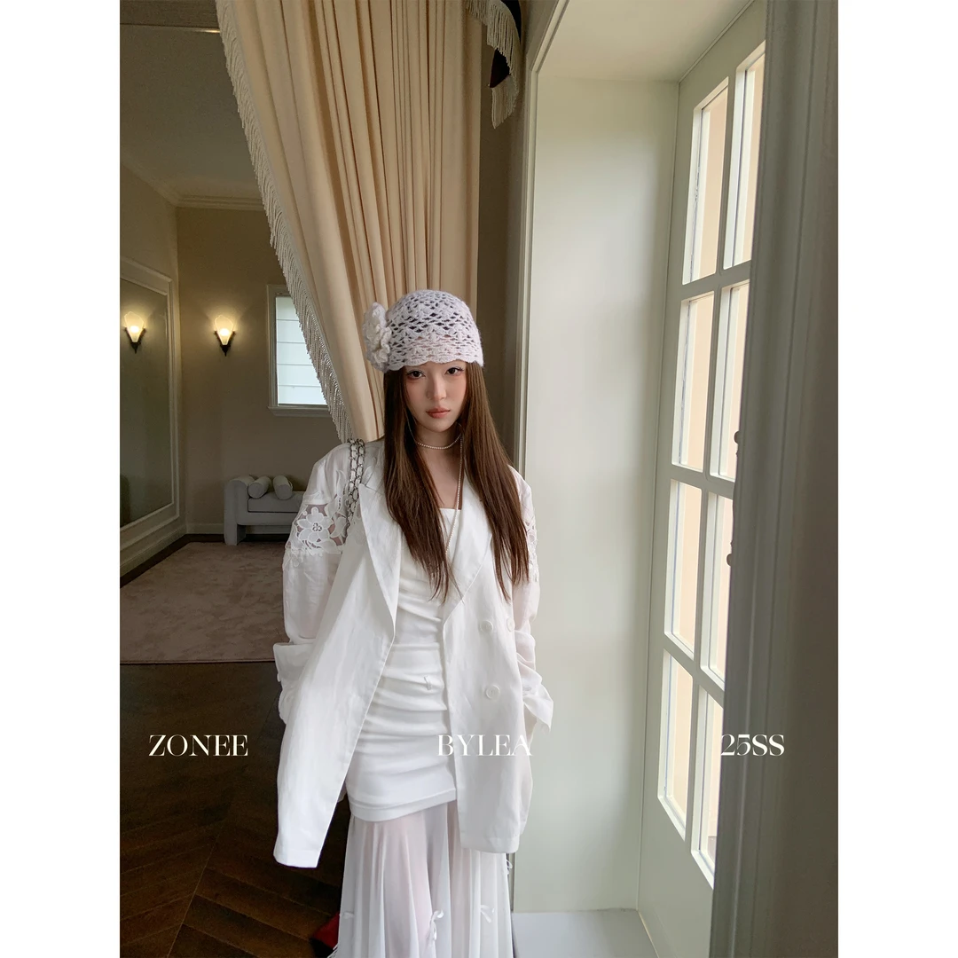 ZONEE 清冷感具象化 防晒亚麻西装！黑标系列绣花蕾丝亚麻轻薄西装