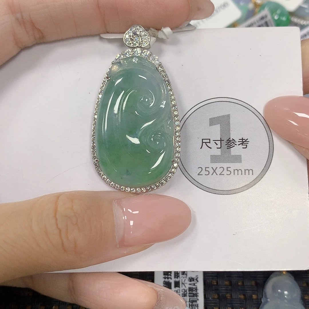 翡翠银S925镶嵌颈饰天然翡翠a货 百元以上9米证书费自理