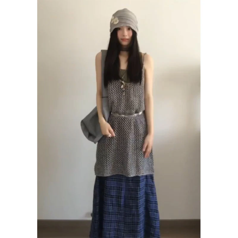 2025秋季新款显瘦吊带内搭修身镂空罩衫气质时尚高级感半身长裙女