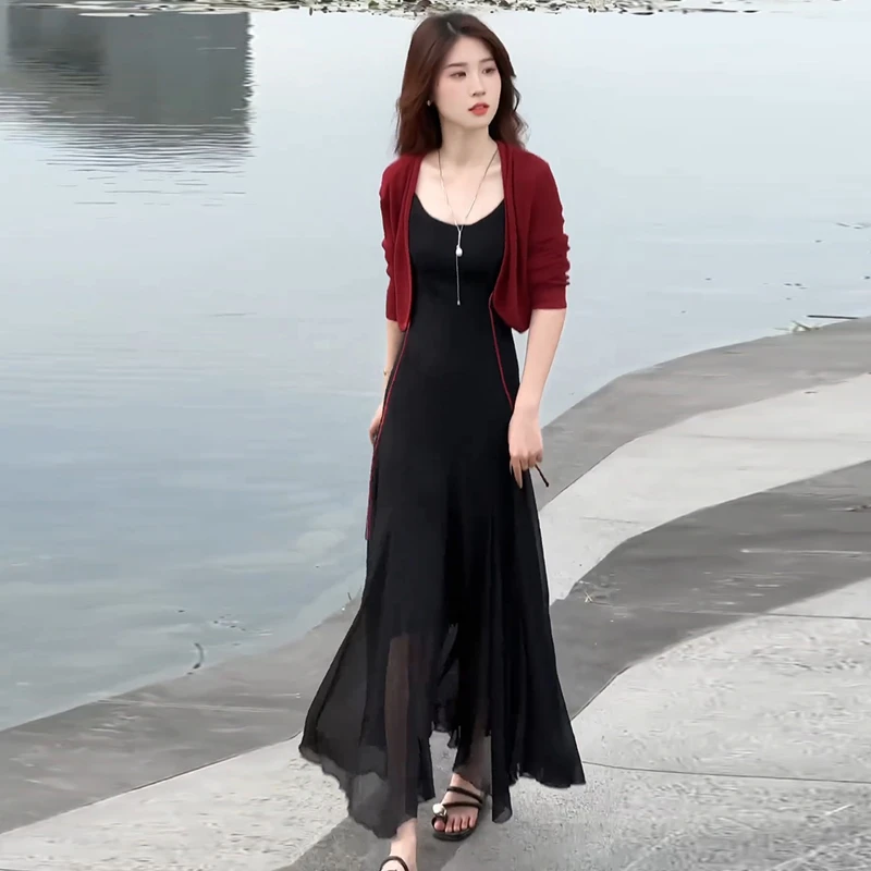 海边度假洋装女夏季新款洋派套装裙薄款冰丝防晒衫吊带裙两件套