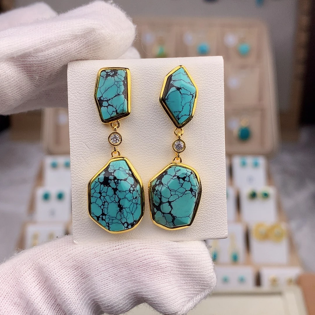 绿松石耳饰银S925镶嵌