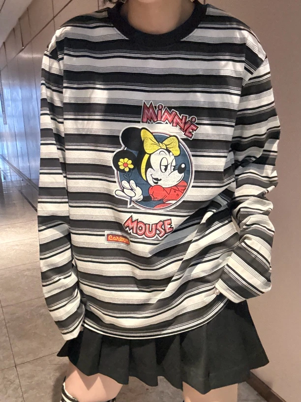 韩版卡通条纹米奇T恤