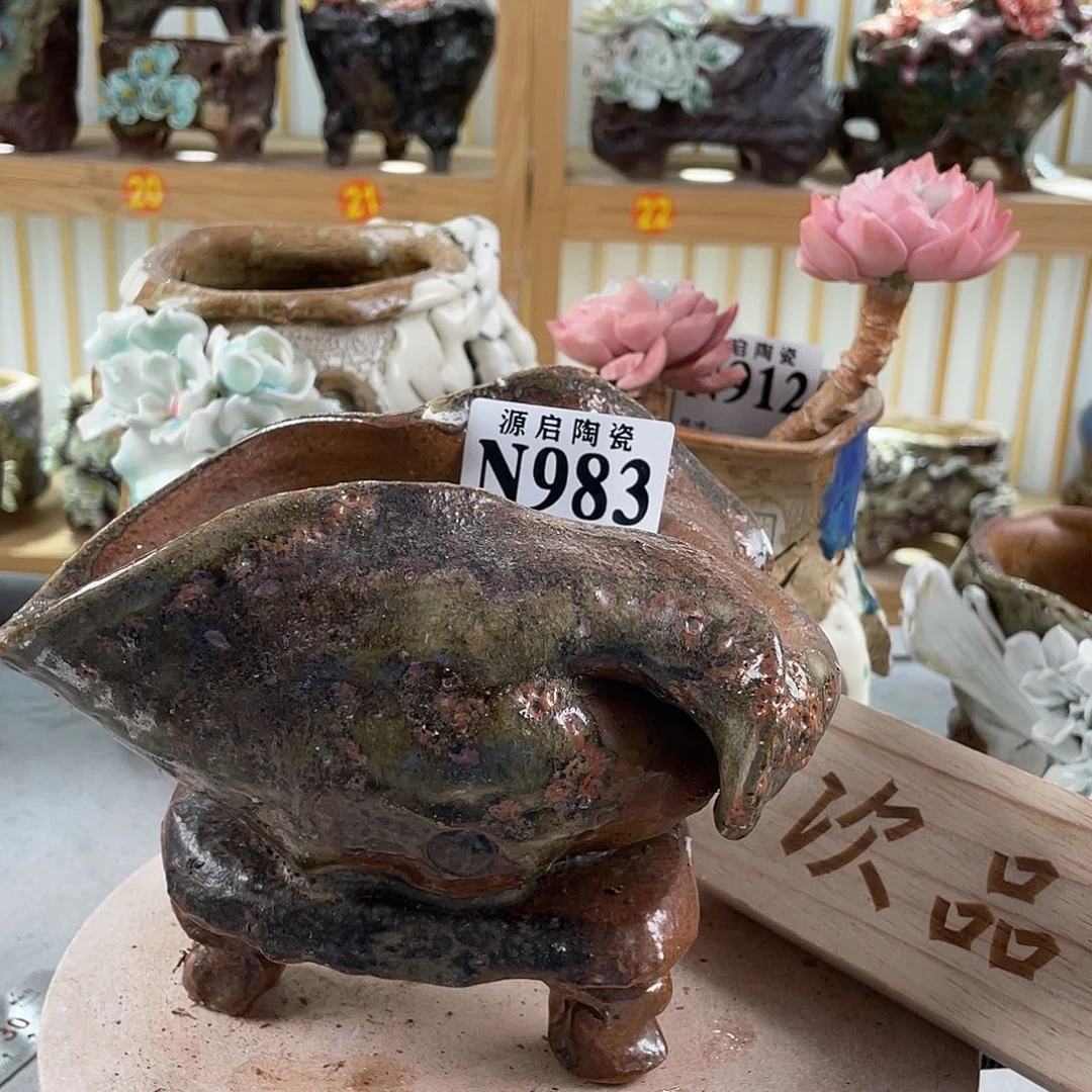 紫砂花盆景德镇陶瓷孤品花盆983