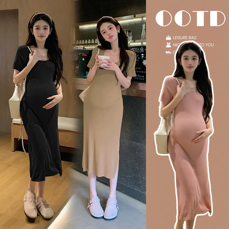 韩版修身显瘦孕妇装小个子针织孕妇连衣裙