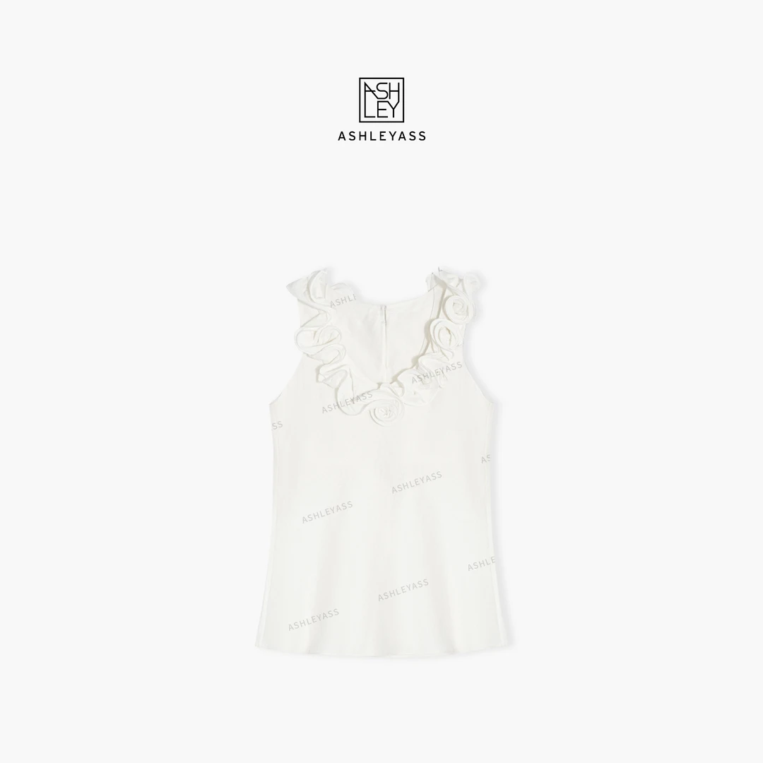 “蔷薇”法式花朵上衣手工捏褶花朵浪漫背心LSS250293Y