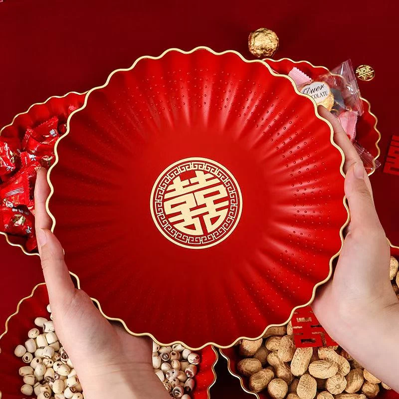 结婚果盘客厅喜糖盘子婚礼红色干果盘茶几轻奢家用水果盘零食盘