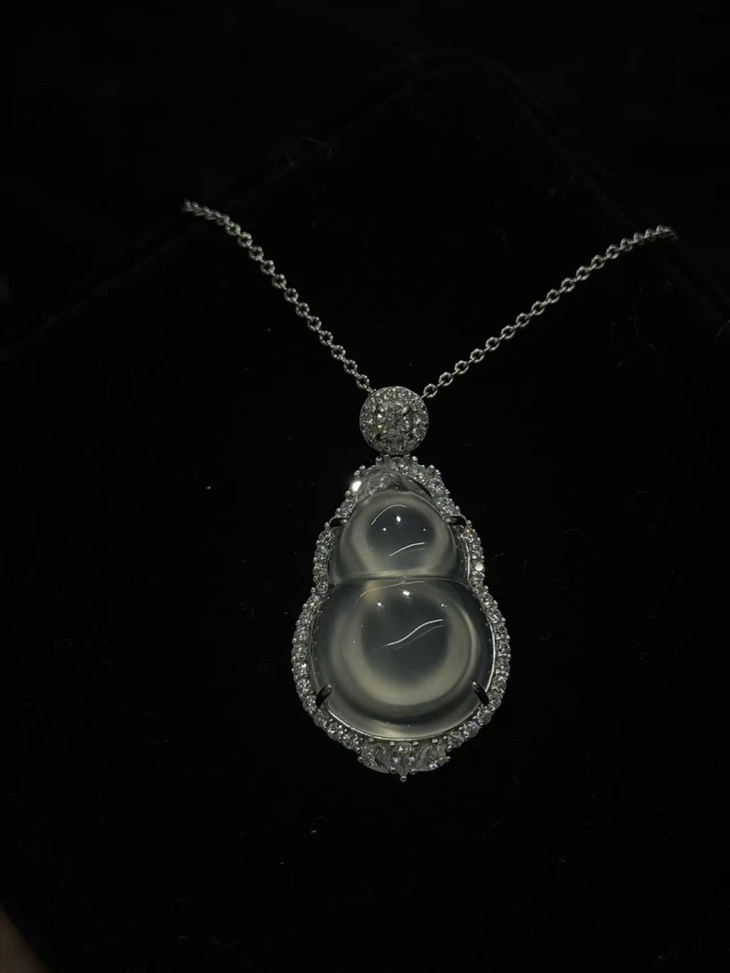 《大葫芦》寓意福禄的纯天然海洋玉髓玛瑙925银镶嵌款吊坠