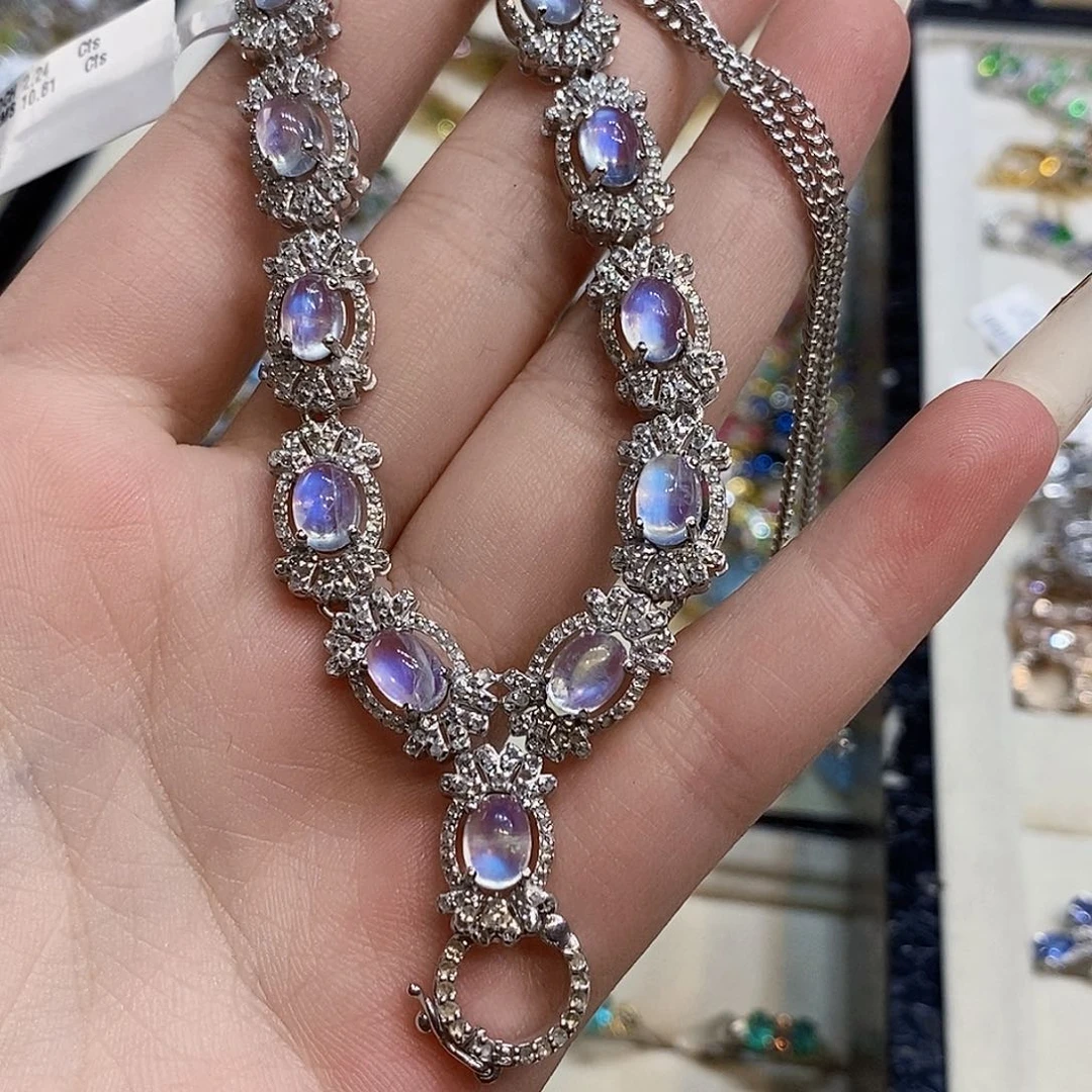 银S925镶嵌月光石颈饰