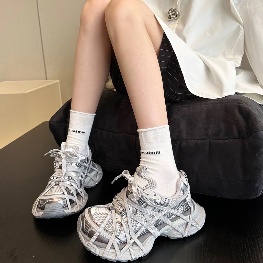 复古做旧捆绑老爹鞋2025年秋季新款ins潮巴黎厚底休闲鞋女鞋LC2