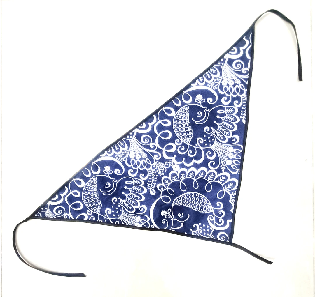 民族风不起球丝巾男女欧美muji风复古国风慵懒风时尚蓝色民族碎花