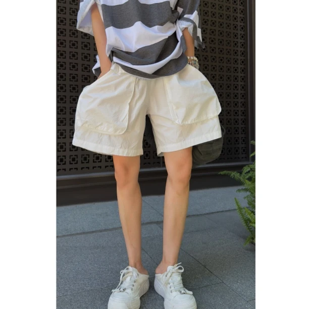 HY罗罗日系松紧腰宽松短裤阔腿特显瘦休闲短裤薄款夏季百搭时尚