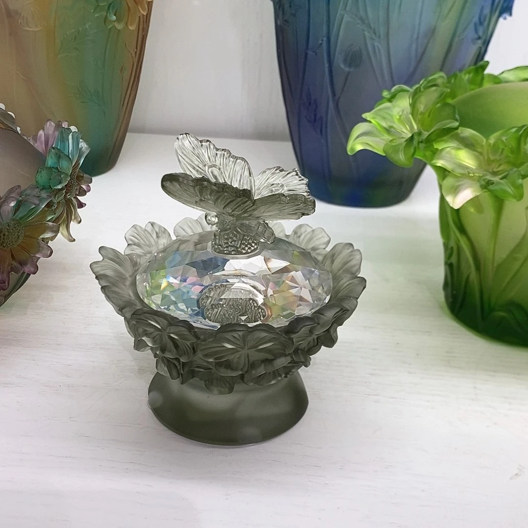 摆件YM3091脱蜡水晶蝴蝶盖盒