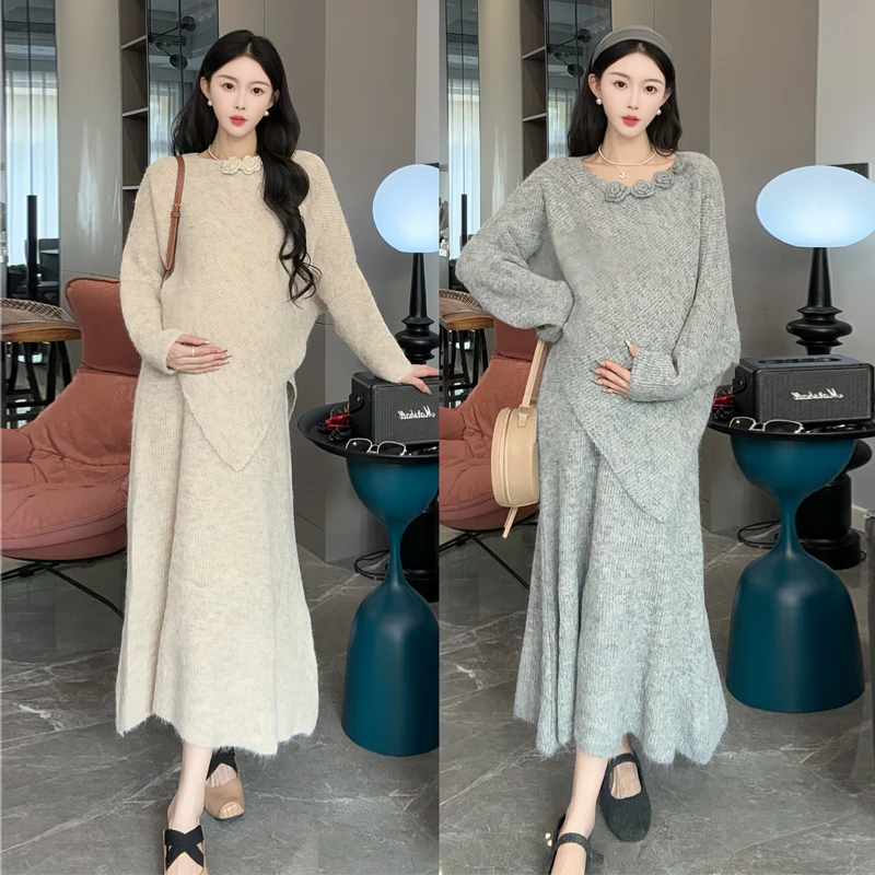 2025新款孕妇装春秋装时尚洋气针织不规则上衣设计感孕期穿搭套装