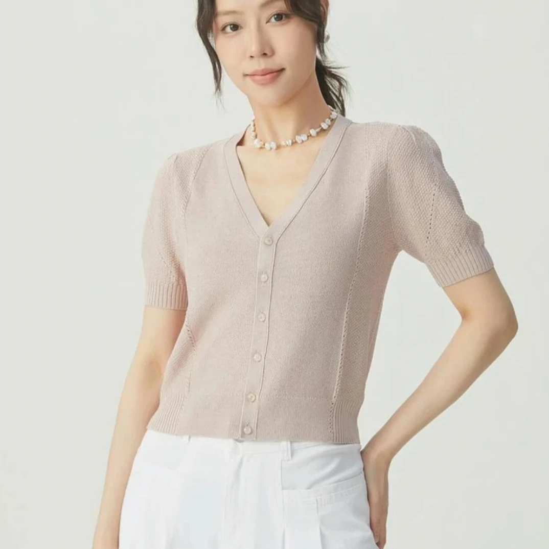 阿玛施新款女装专柜外套薄款夏季外搭针织V领开衫上衣女5499253