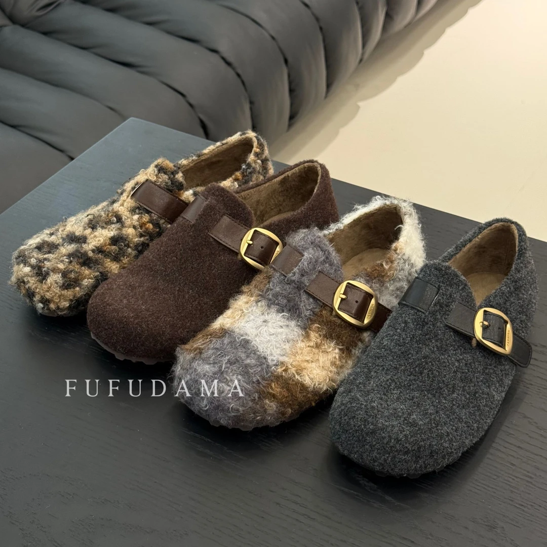 【胖福福大码女鞋】时尚百搭加绒毛毛鞋豆豆鞋棉鞋外穿勃肯鞋