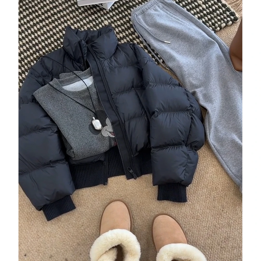 黑色短款立领羽绒服女2025冬季新款小个子韩系高级感90白鸭绒外套