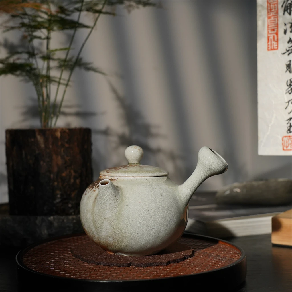 侧把壶200ml急需壶 纯手工陶泥柴烧玻化窑变泡茶自然落灰 箐山堂