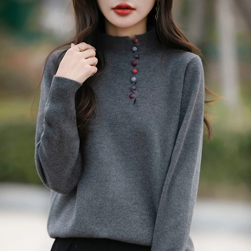 COS MOCO UR半高领彩扣针织打底衫女2025新款春秋内搭洋派大尺