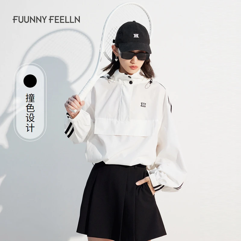 商场同款连帽运动休闲短外套上衣女宽松设计感百搭户外春秋长袖