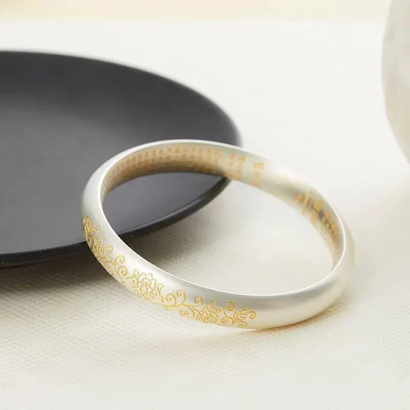 足银手镯 86号链接足银999.9【描金出水芙蓉银手镯】民族风轻奢款