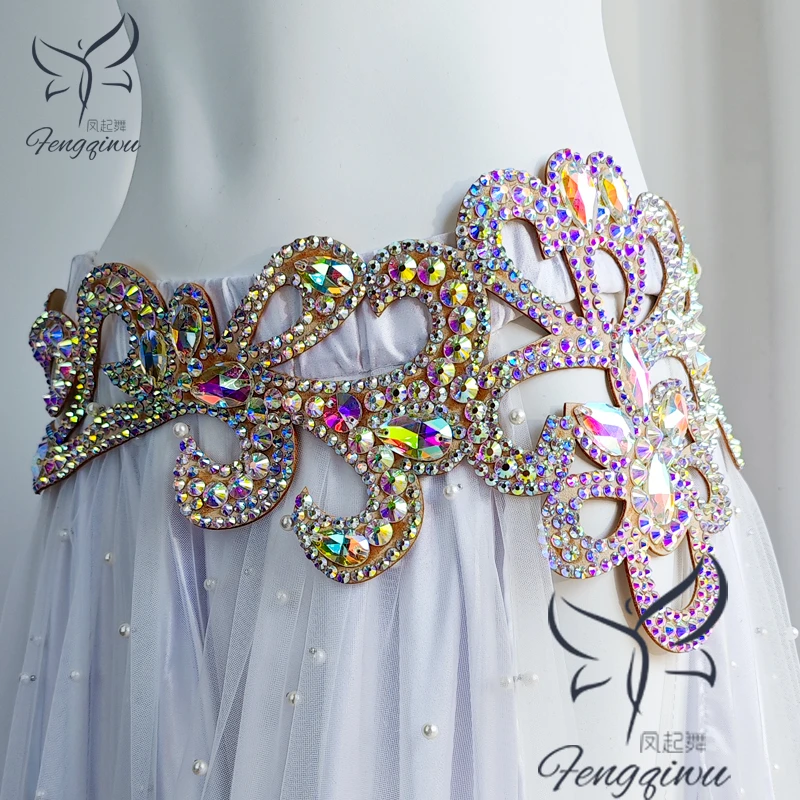 凤起舞肚皮舞满钻重工手工彩钻腰封配饰东方舞蹈服练功表演出腰带