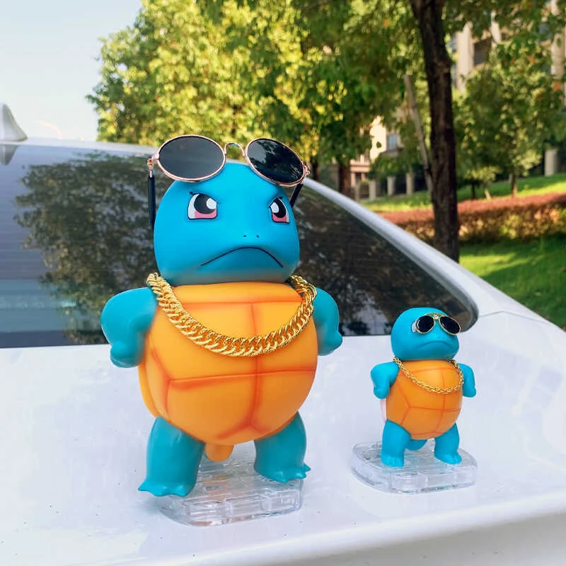 大杰尼龟汽车摆件创意个性可爱卡通公仔车载装饰品车尾箱车顶挂件