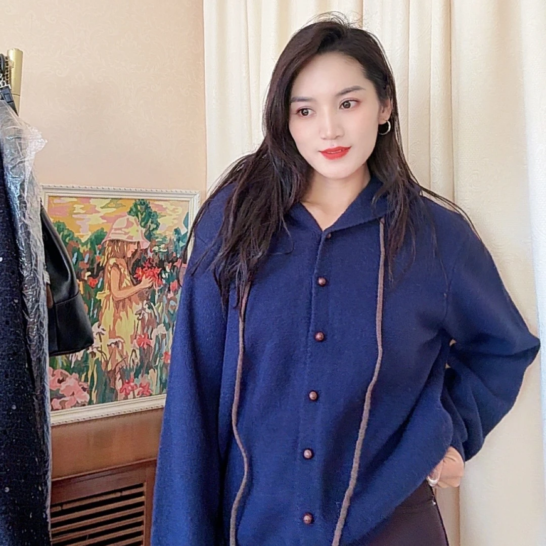 休闲连帽毛衣女秋冬装松驰款显百搭毛衣