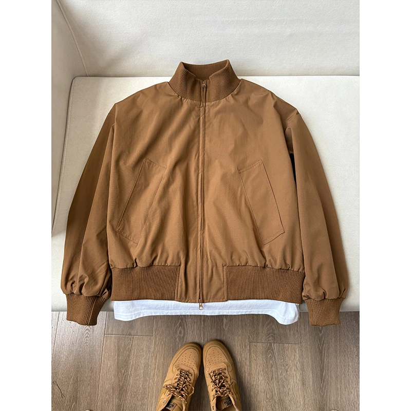 棕色短款廓形bomber飞行夹克男秋季显肩宽棒球服美式cleanfit外套