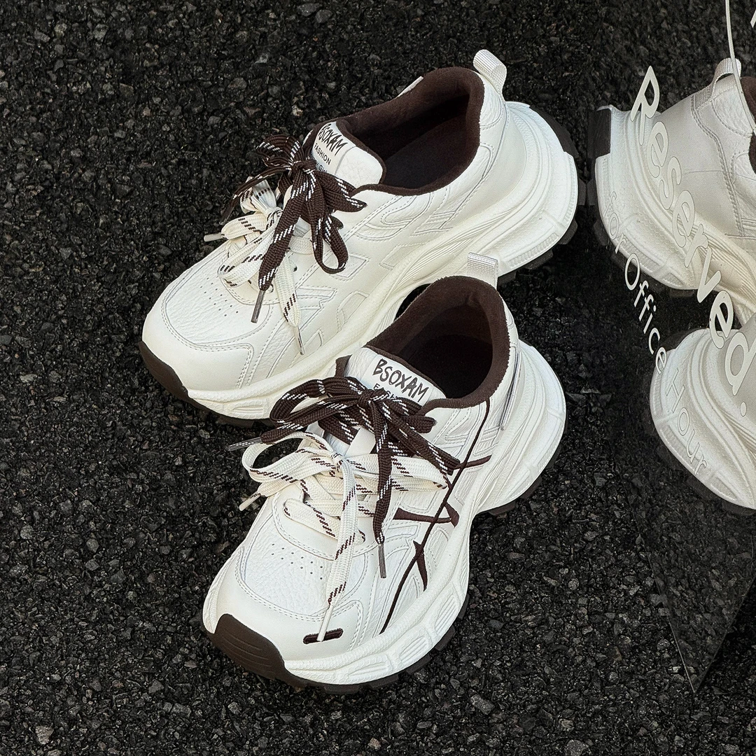 真皮厚底老爹鞋女2025新款爆款炸街百搭显脚小轻便软底运动休闲鞋