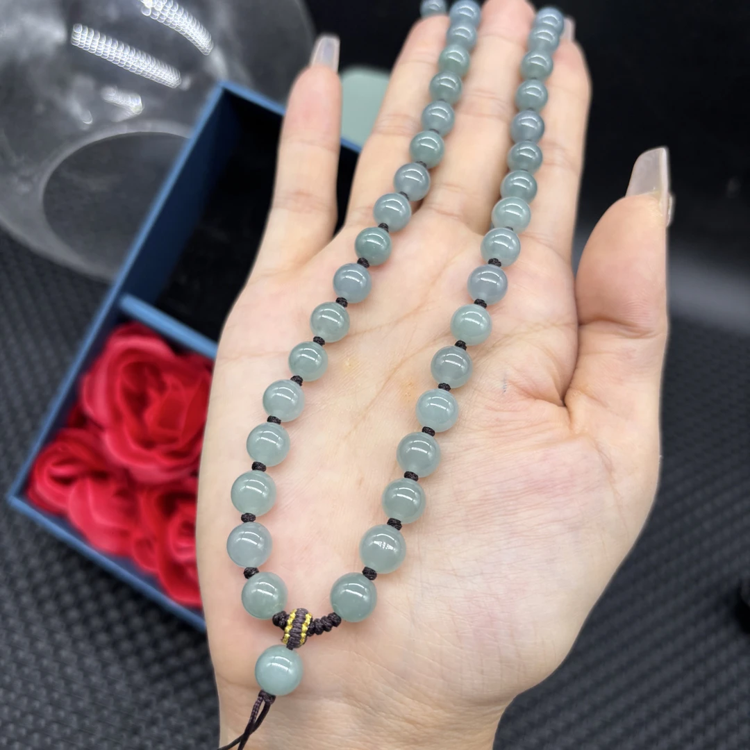 福利天然翡翠A货冰种蓝水圆珠8mm玉石珠链挂件绳毛衣链时尚百搭款