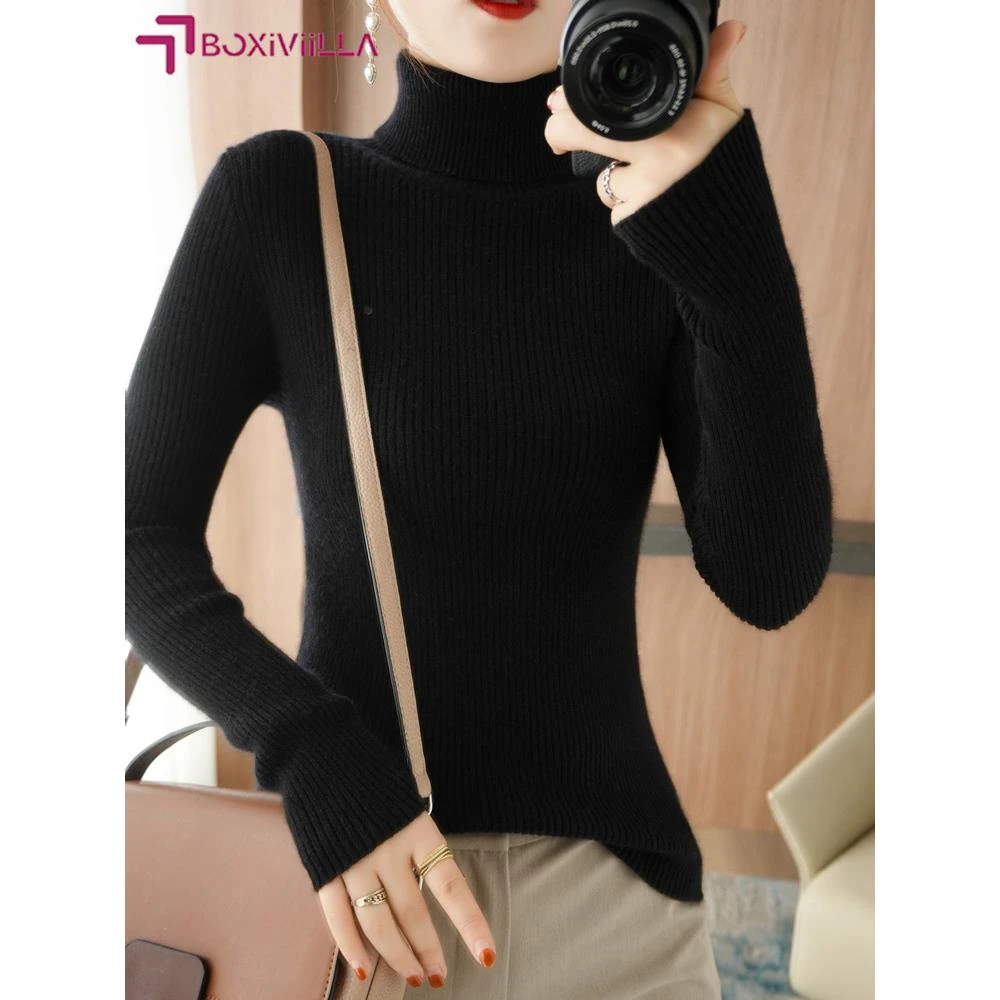 Boxiviilla不起球高领毛衣女秋冬加厚内搭紧身配大衣的修身毛针织