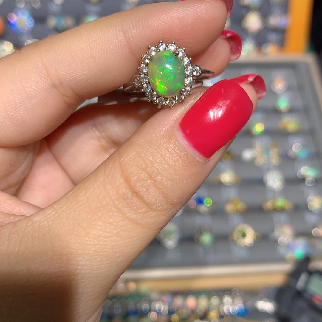 银S925镶嵌欧泊欧泊戒指l