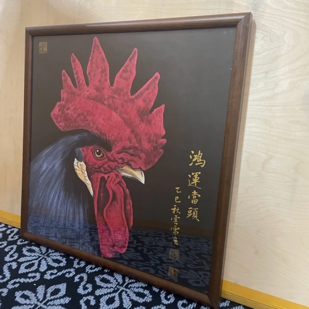 纯手绘 国画《鸿运当头》实木框64*64cm 茶室入户玄关客厅挂画 免装
