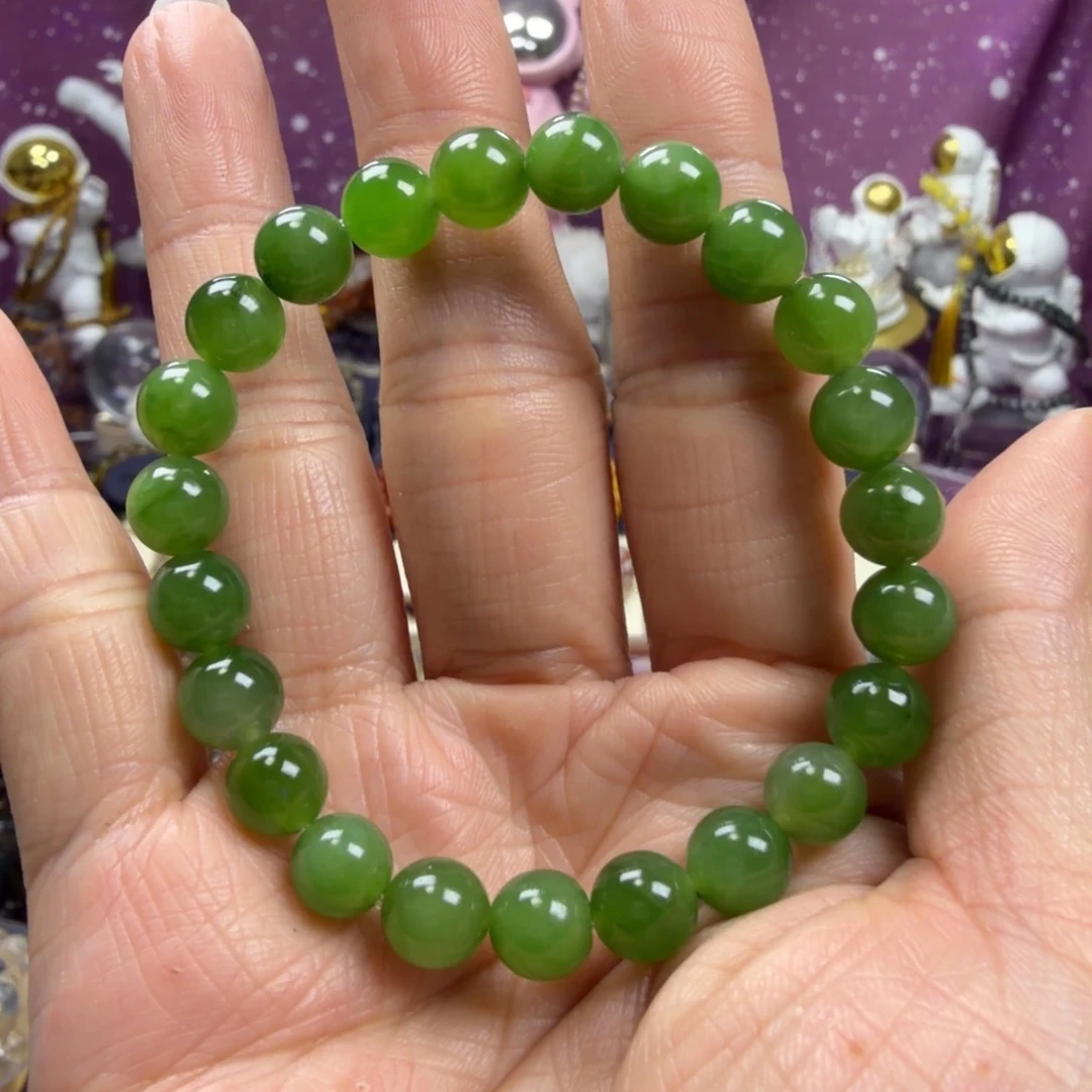 和田玉（碧玉）未镶嵌手串和田碧玉冰阳绿手串