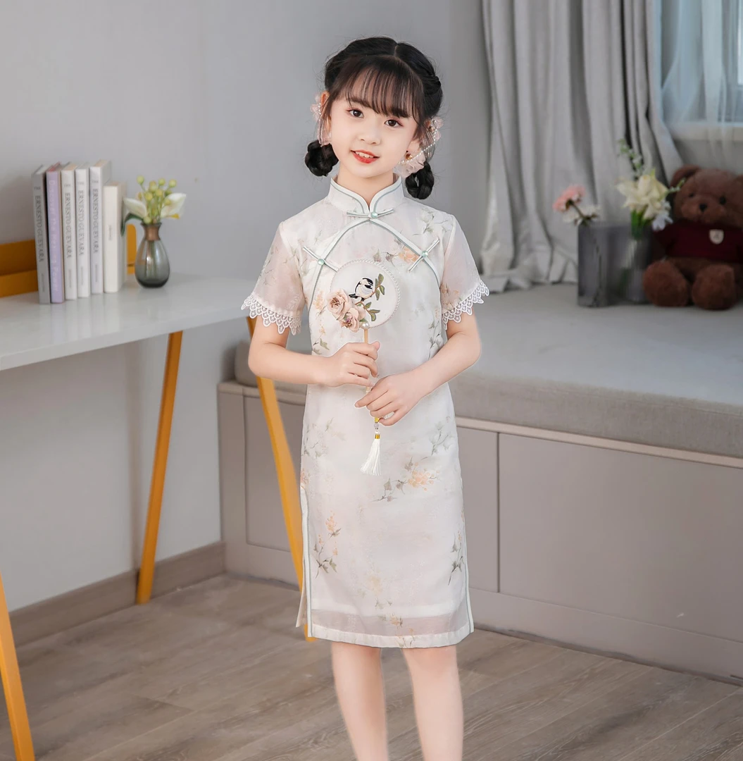 女童高端国风旗袍裙洋气夏季2025新款古筝小女孩儿童中国风演出服