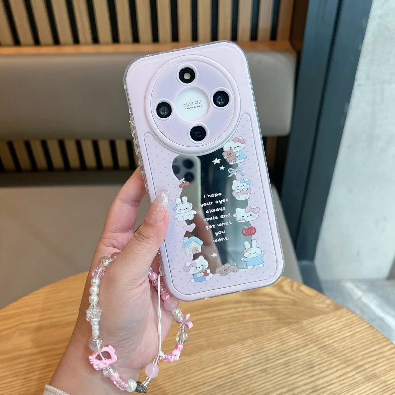 适用于荣耀x70手机壳新款镜面创意可爱卡通兔子女款防摔保护套