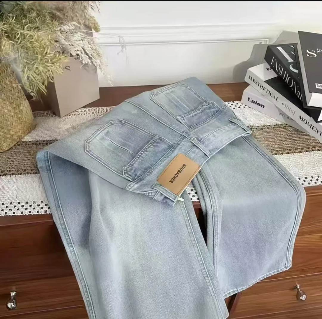 【莱赛尔+运险】夏季新款窄版直筒阔腿高腰牛仔裤冰凉垂感显瘦