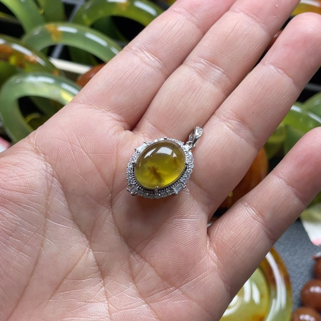 银S925镶嵌蛇纹石玉颈饰