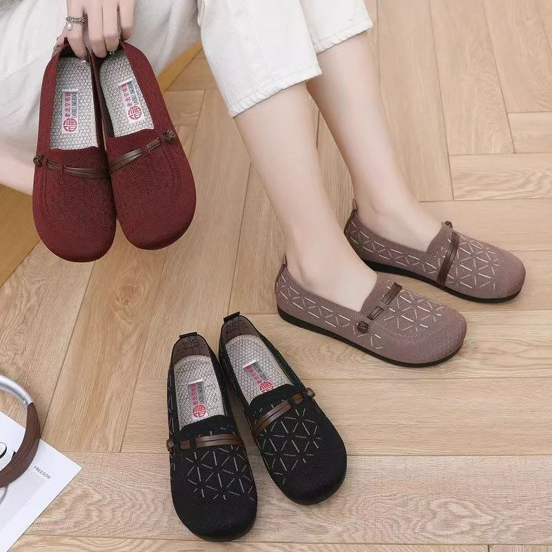 25新款布鞋春秋时尚国风舒适休闲软底平底妈妈鞋网面