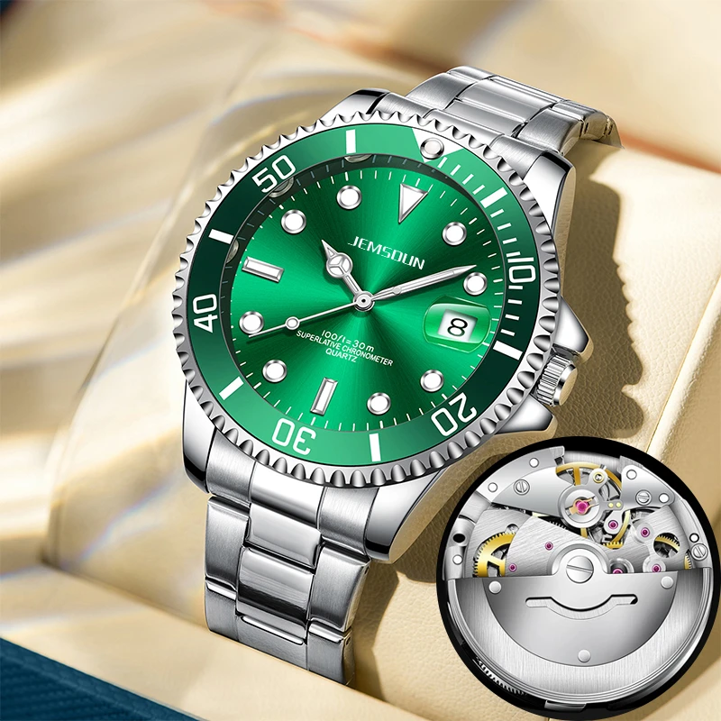 【云仓专柜】全自动镂空男士绿色气质防水日历简约经典腕表JSD-1022