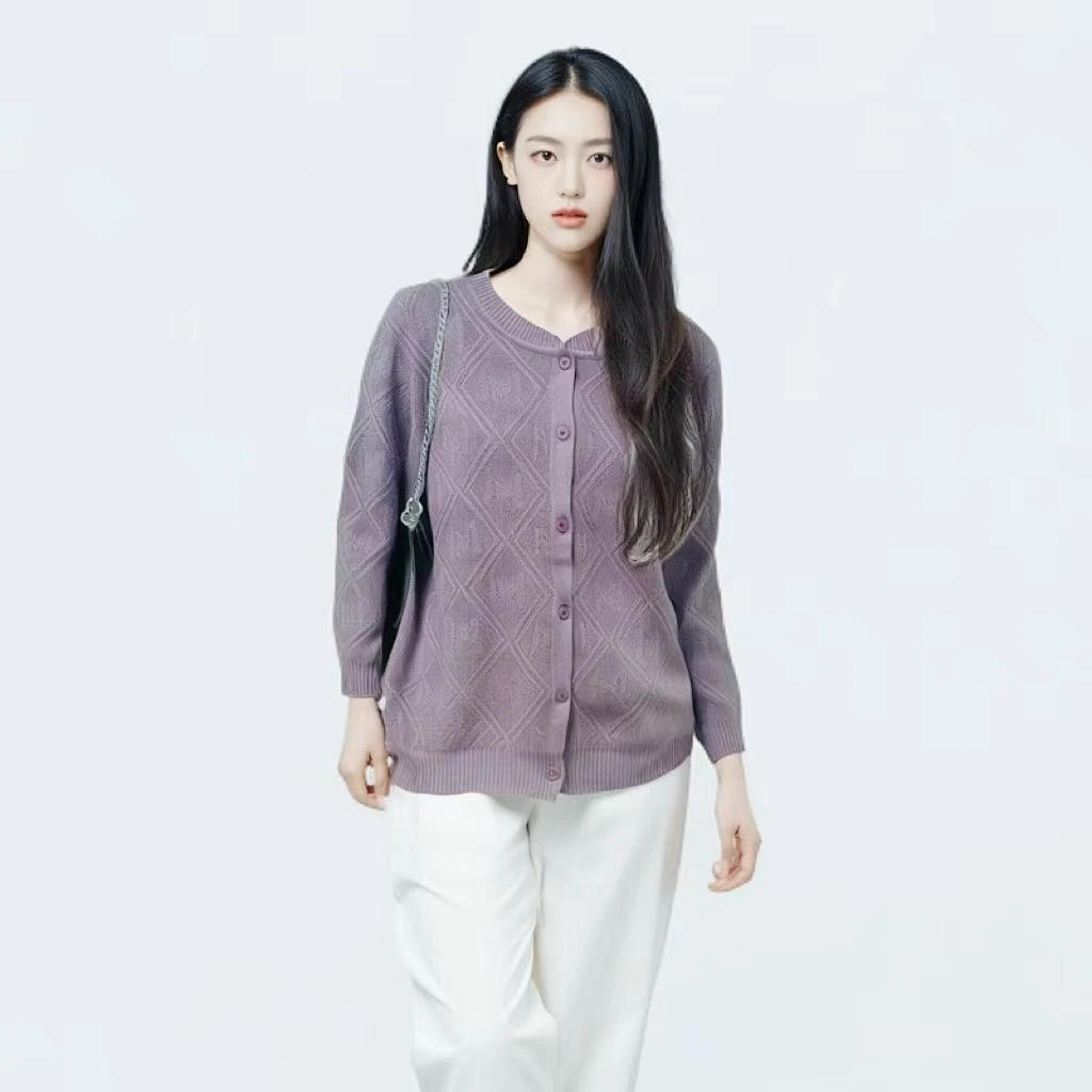 7882-精纺羊毛开衫毛衣（薰衣草紫）