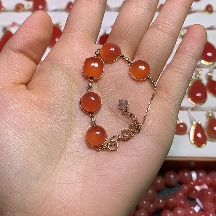 菱锰矿（红纹石）18K金镶嵌手链