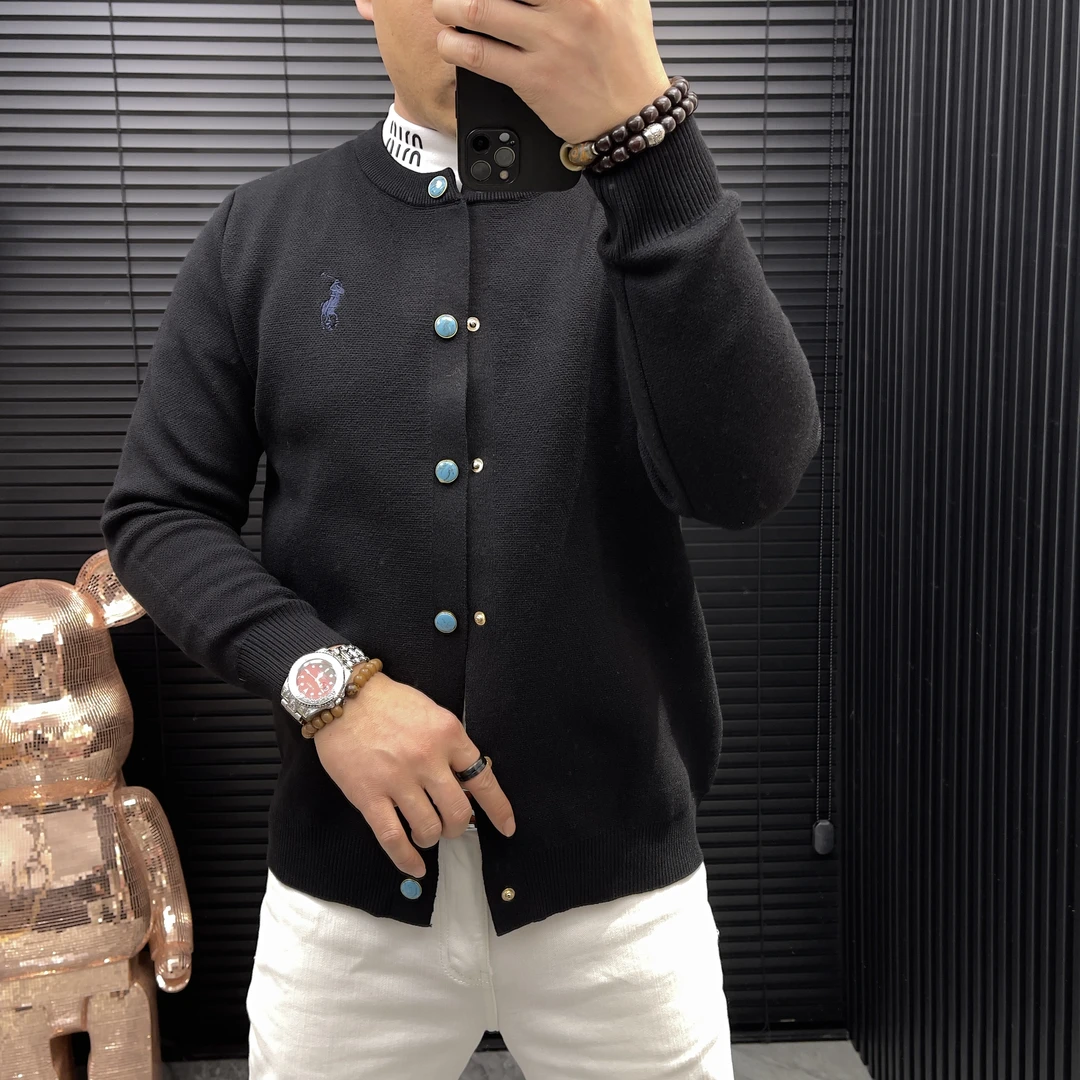 男士休闲针织圆领毛衣外套短款时尚潮流修身春秋韩版百搭轻奢长袖