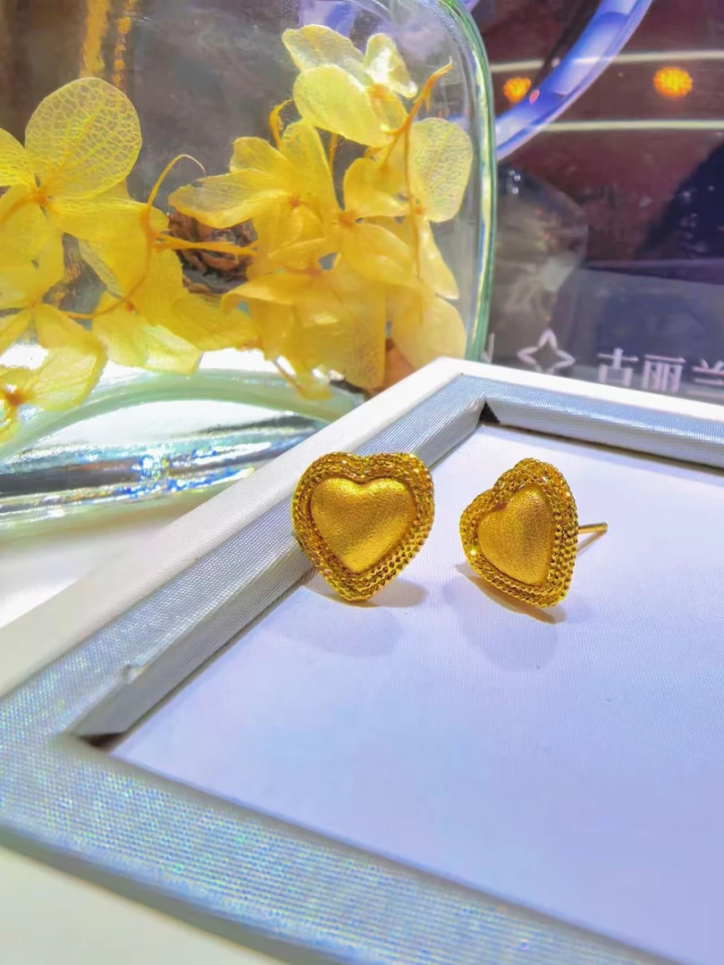 5G足金999 爱心耳钉 时尚精致简约个性耳饰耳坠 古丽兰