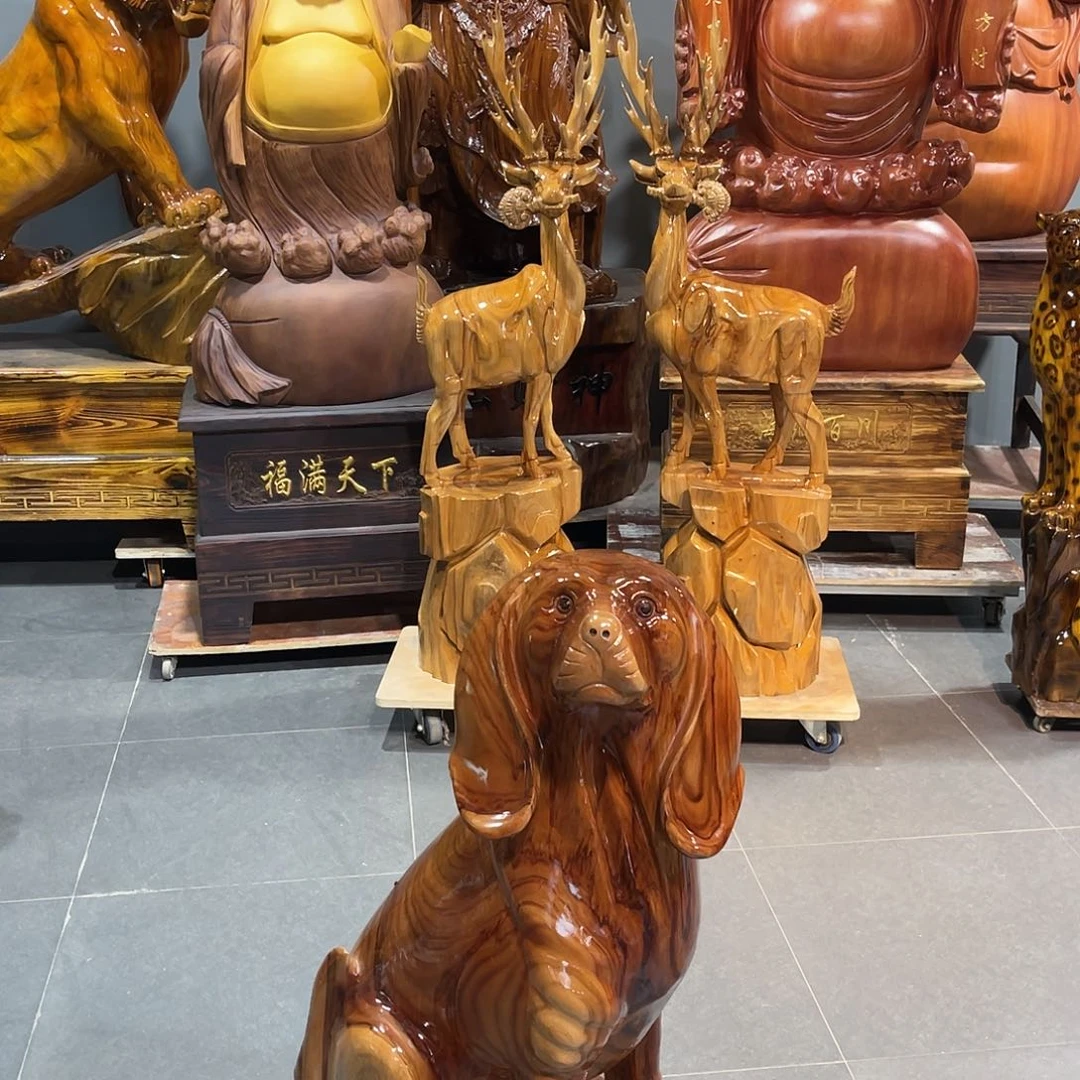 冰***露香榧木香樟木实木雕刻旺财狗