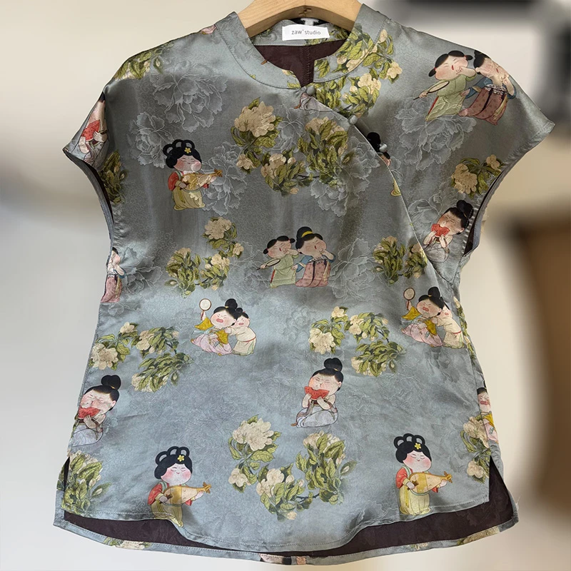 zaw大码新中式国风衬衫女2025新款爆款洋气胖mm遮肚上衣/25248
