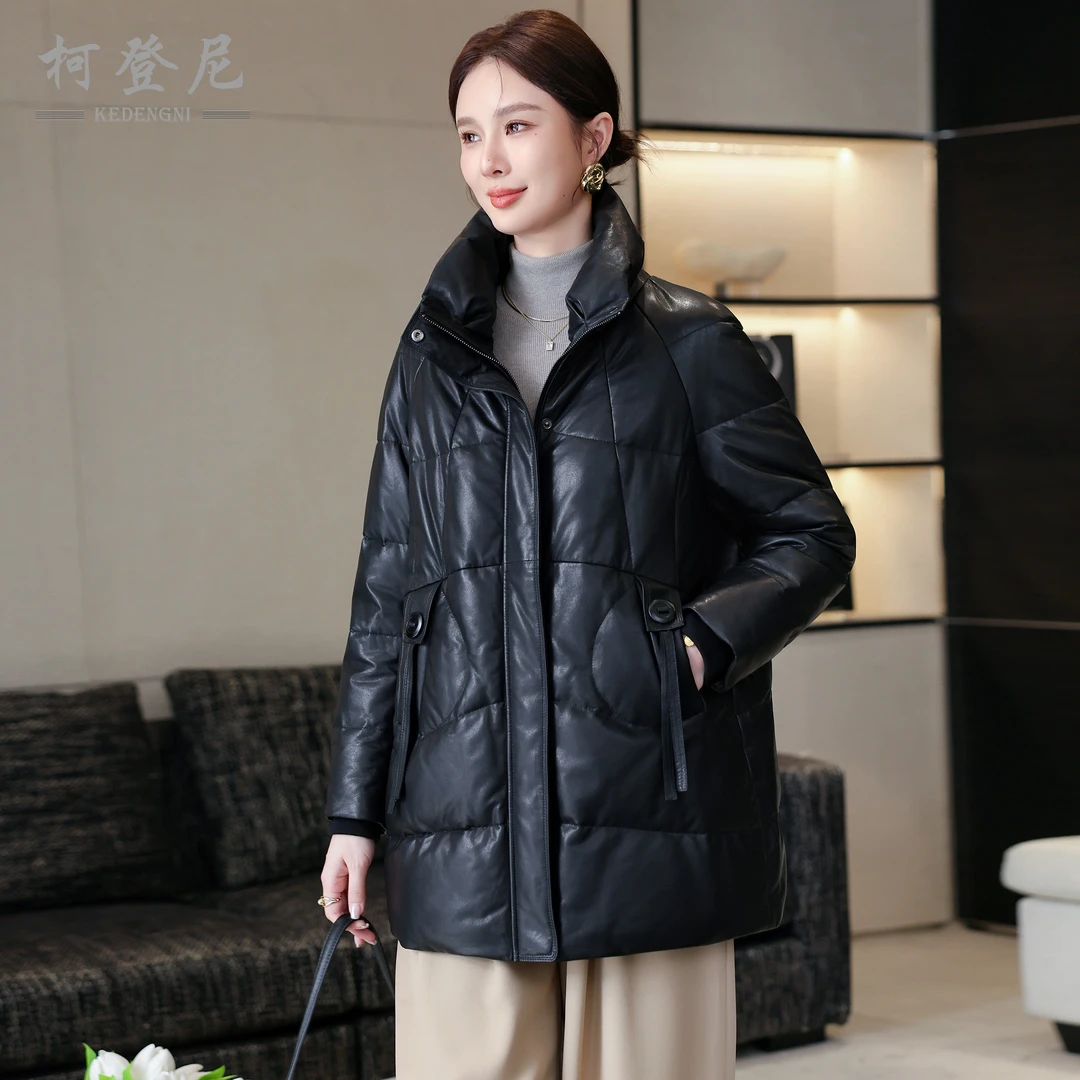 真皮羽绒服女2025冬新款绵羊皮宽松中长款中年妈妈高端女士厚外套