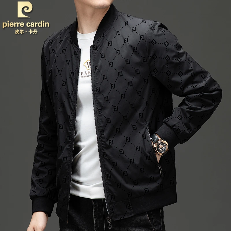 皮尔卡丹时尚新款外套高档休闲夹克黑色百搭薄款潮流棒球领服装